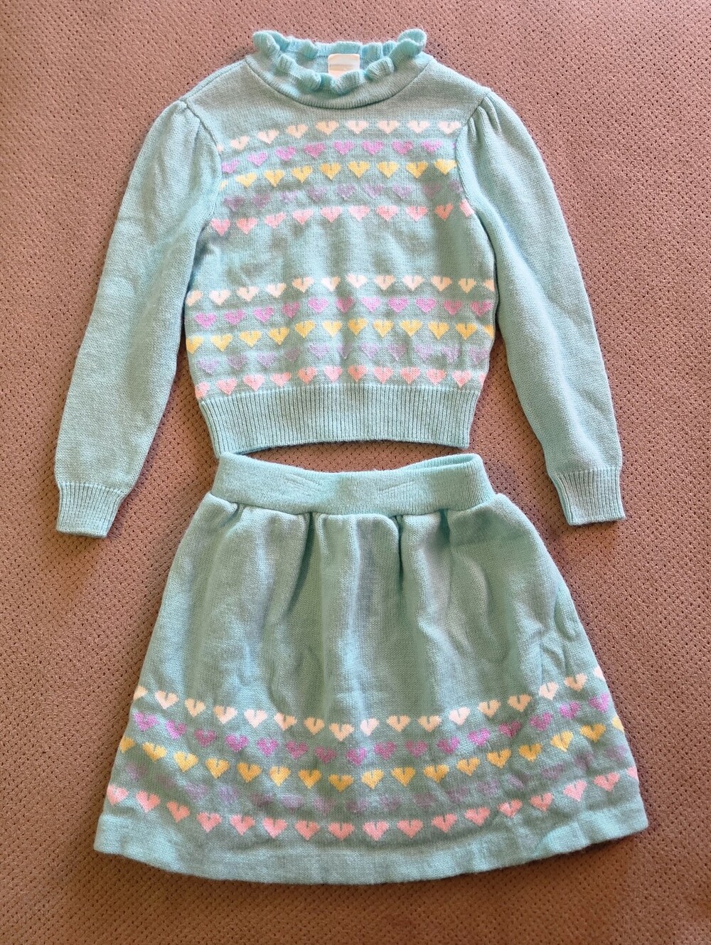 Vintage The UPPER story By LOVE bug MINT green Knit Sweater 2 Pc Sweater/skirt